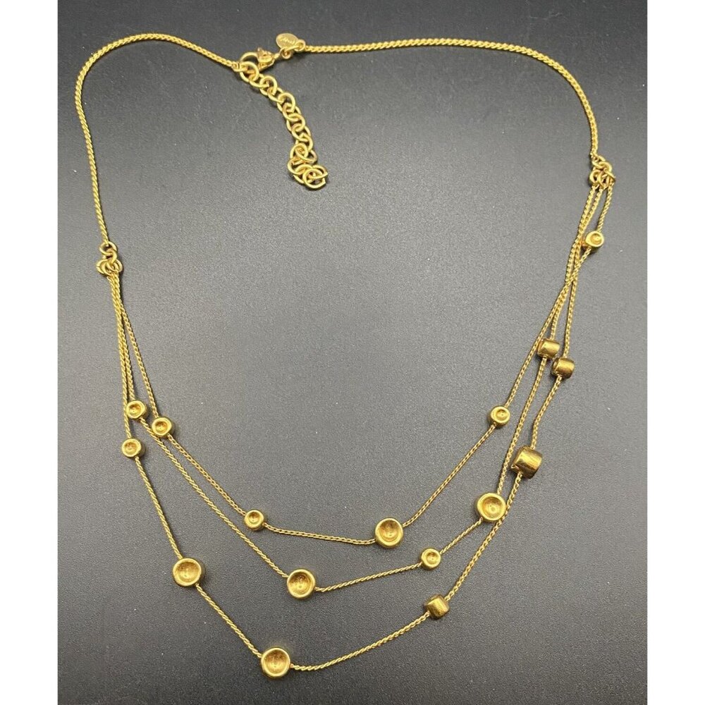 Vintage Signed Monet Necklace Gold Tone Triple Strand Beading Extender Sister - Picture 2 of 6
